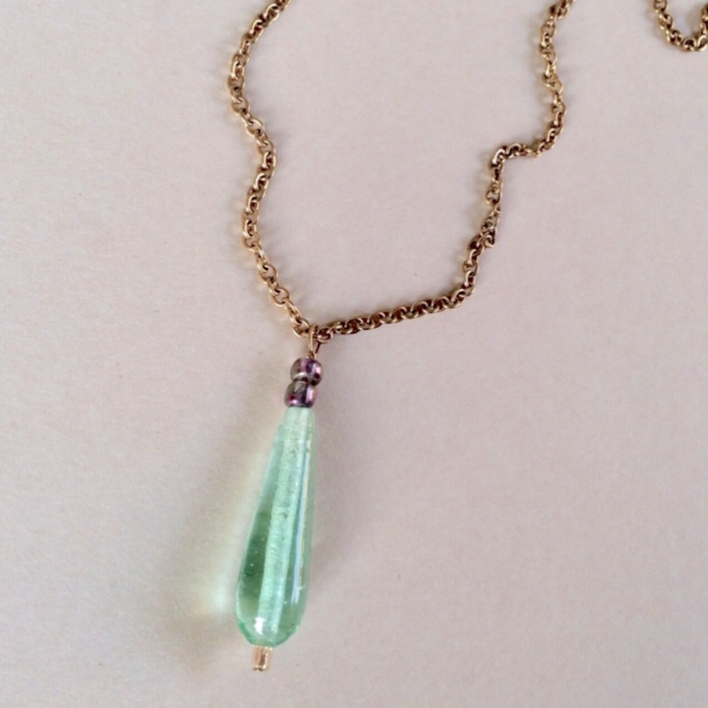 New necklace antique gold plated green crystal pendant